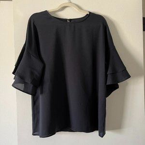 Black Ruffle Sleeve Blouse - XL